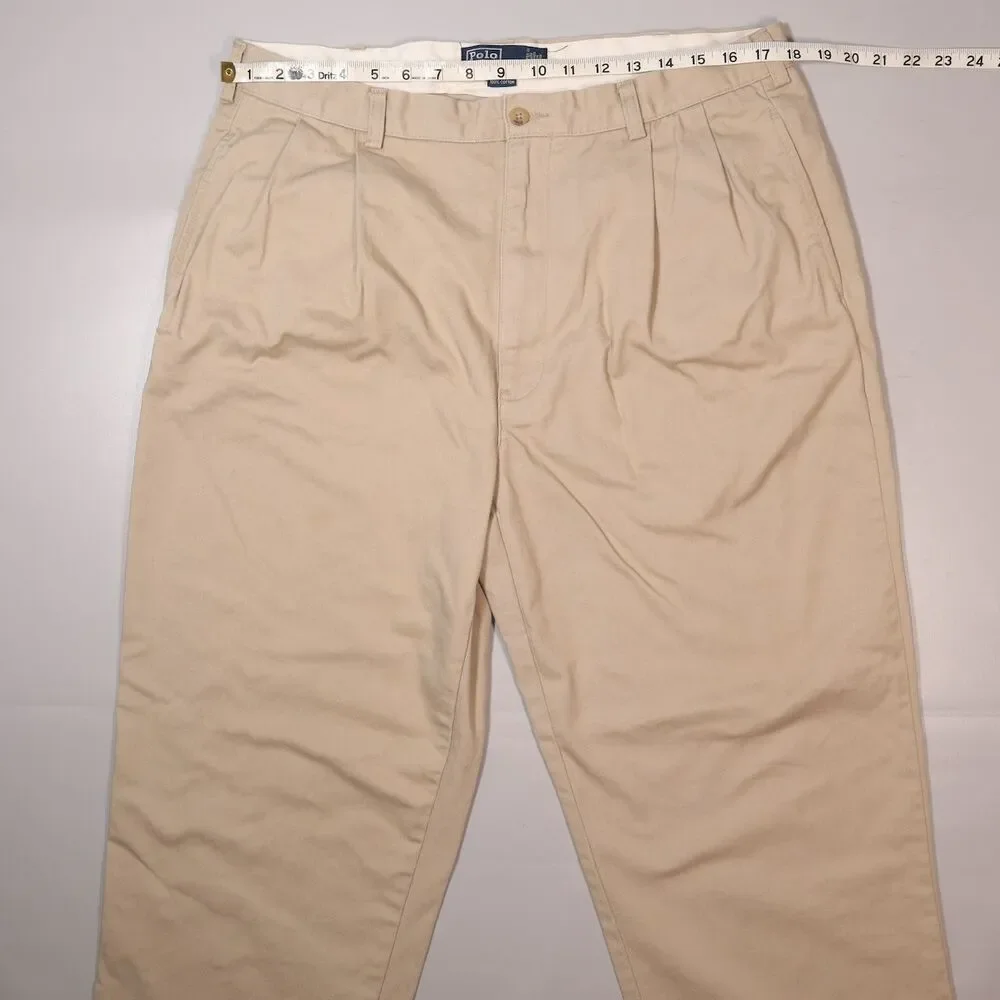 VTG Polo Ralph Lauren Hammond Pants Beige Straight Pleated Trousers Mens 36x30
